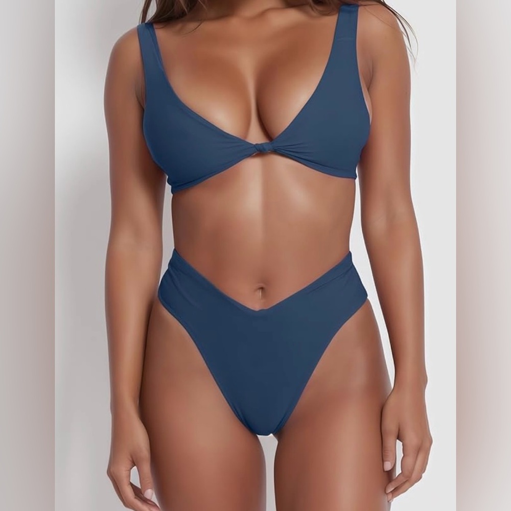Blue Minimalist Bikini Swimwear